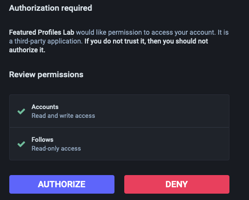 Screenshot of the authorization screen
